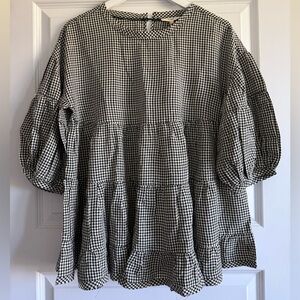 Easel Gingham Babydoll Bubble Sleeve Blouse NWT